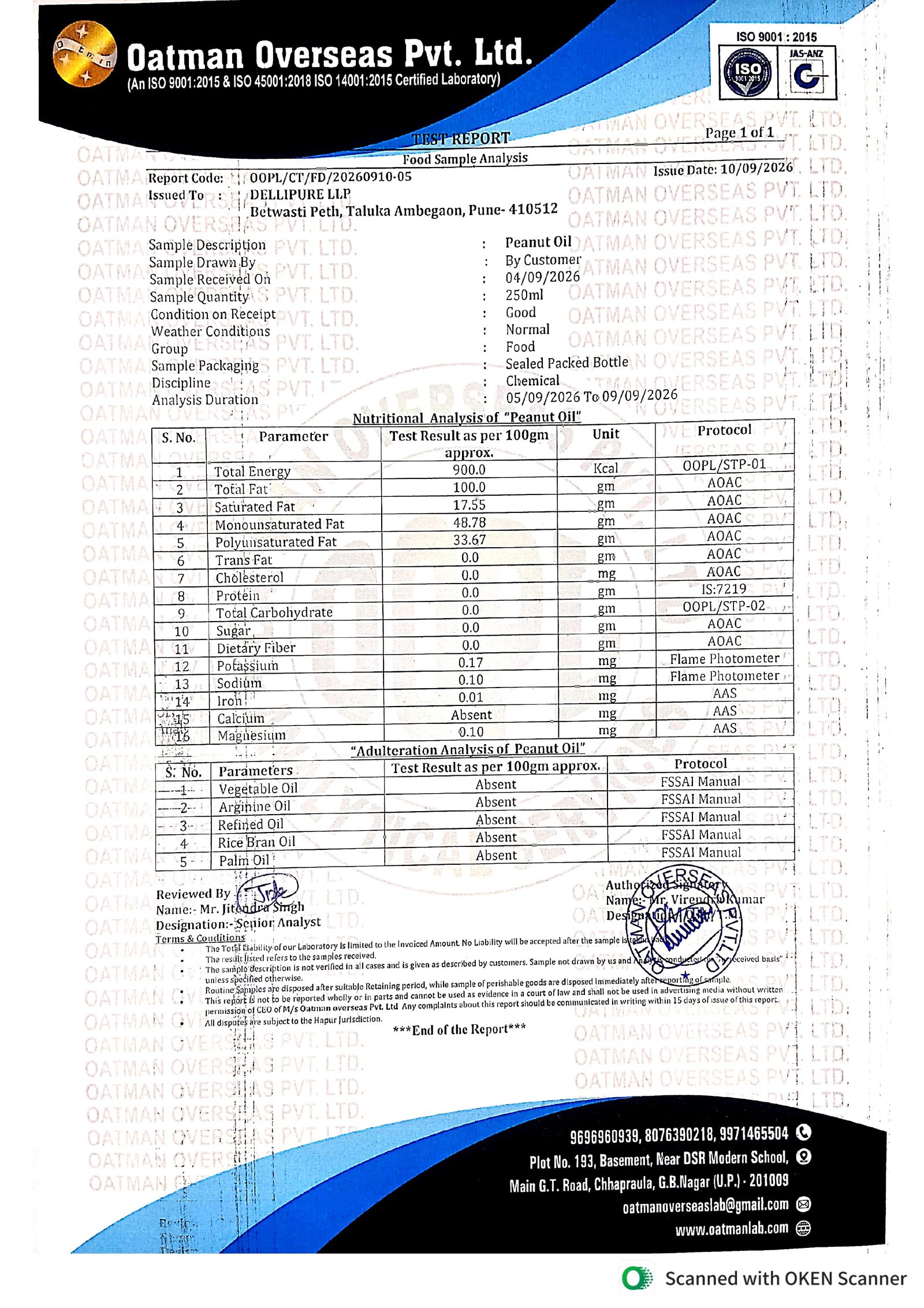 Groundnut Oil Test Report